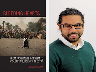Photograph of author Abdallah Hendawy and cover of the book Bleeding Hearts