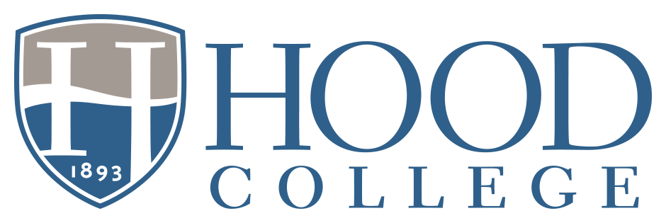 Large letter H (logo) with the year 1893 underneath next to blue text saying Hood College 