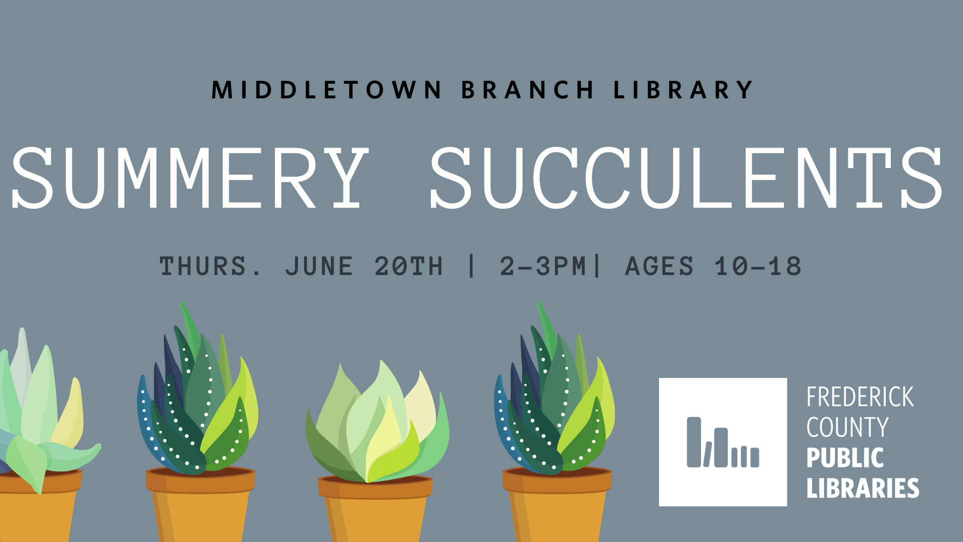 Summery Succulents Middletown Library Thursday June 20th 2-3pm 10-18 Ages