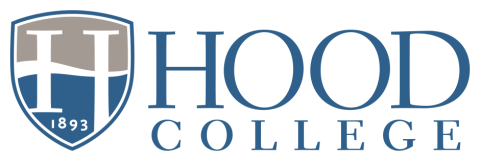 Large letter H (logo) with the year 1893 underneath next to blue text saying Hood College 