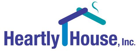 Heartly House, Inc logo (text of Heartly House, Inc with an outline in blue tones of a house)