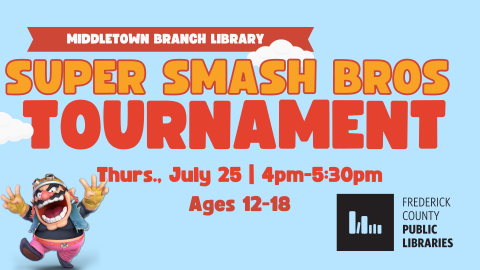 Teen Super Smash Bros Tournament Thursday July 25 4-5:30pm Ages 12-18
