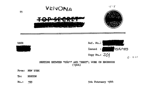 Scan of redacted VENONA heading