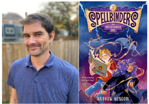 Author Andrew Auseon and the cover of his book, Spellbinders: The Not-So-Chosen One