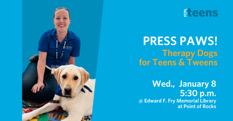 Facebook Cover of program titled: Paws! Therapy Dogs for Teens POR 01.08.25