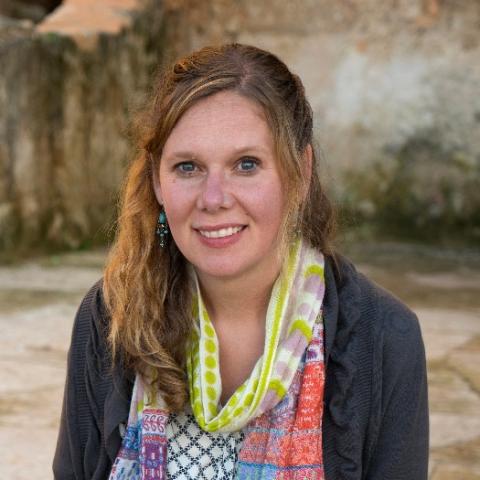Author Cordelia Jensen Photo wearing colorful scarf