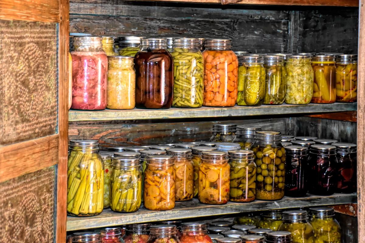 preserved fruits and vegetables in mason jars