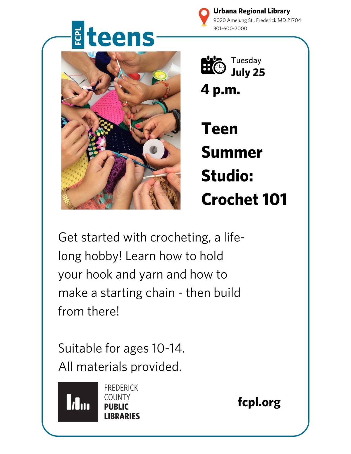 photo of teen hands with crochet hooks and colorful yarns