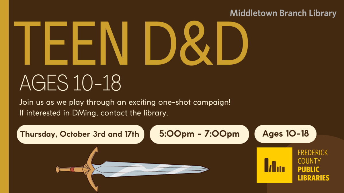 D&D Ages 10-18 Thursday October 3 and 17 5:00 pm to 7:00 pm