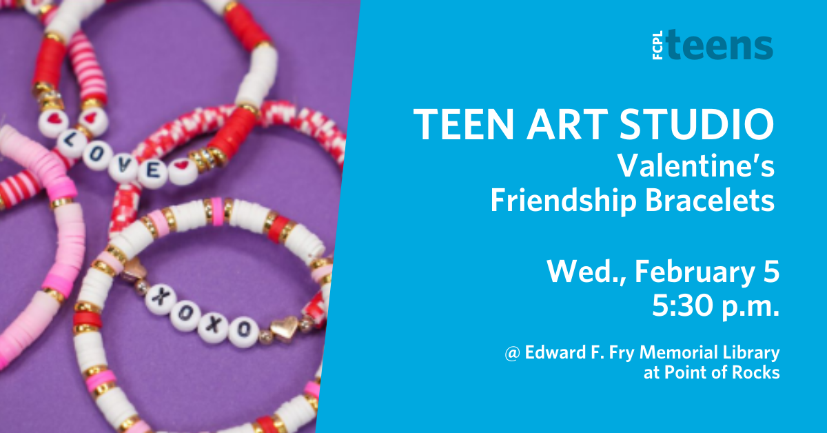 Facebook Banner titled, "Teen Art Studio Valentine's Friendship Bracelets"