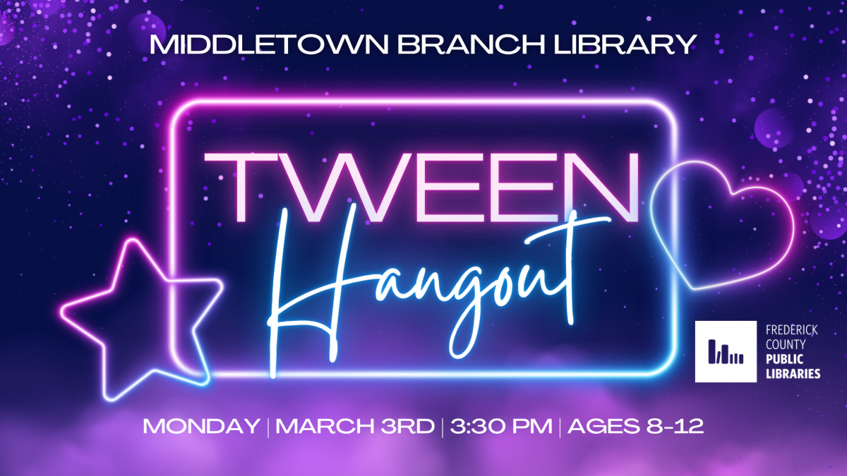 Monday, March 3rd Tween Hangout, 3:30 pm, Middletown Library, Ages 8-12
